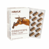Eine Packung Cordyceps mit einem Film voller Kapseln